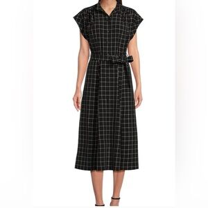 Calvin Klein Black & White Checkered Midi Dress